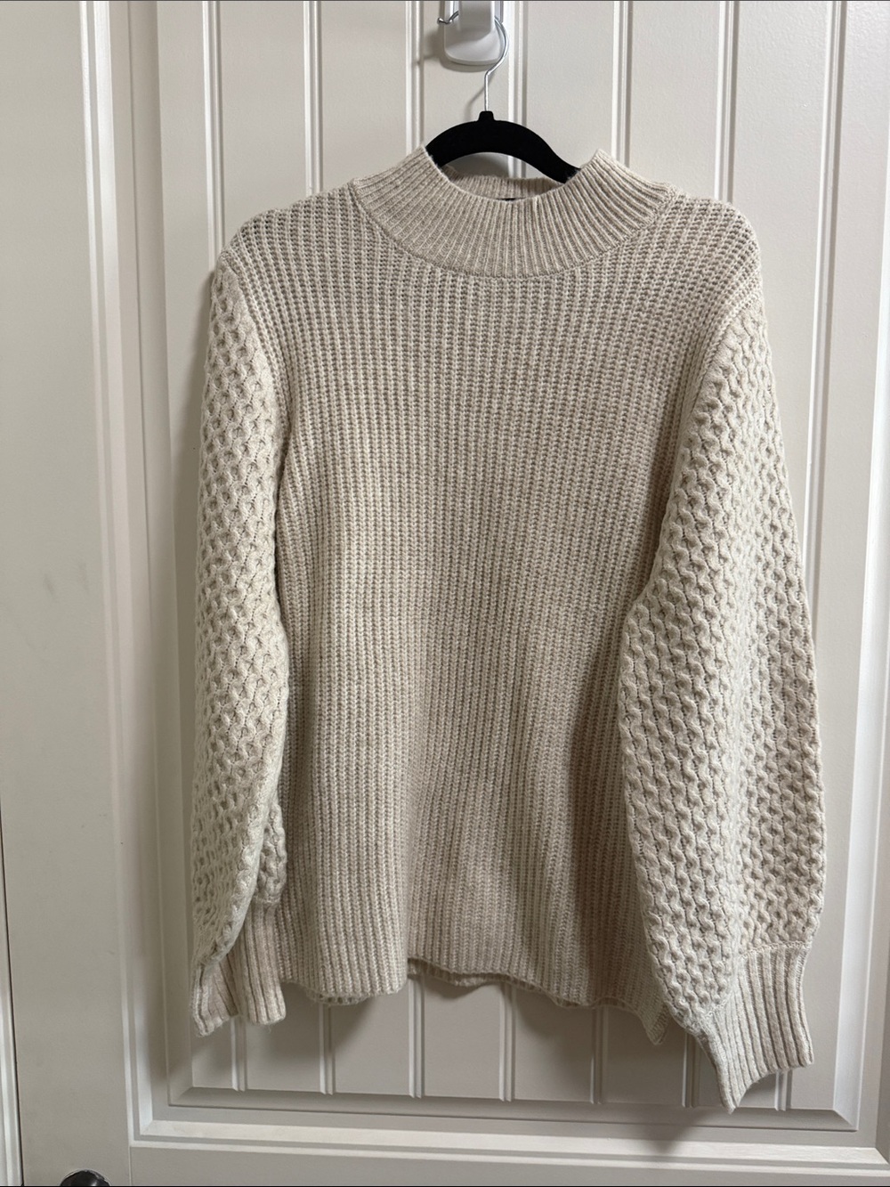 Sanctuary Cream Cable-Sleeve Mock Neck Sweater